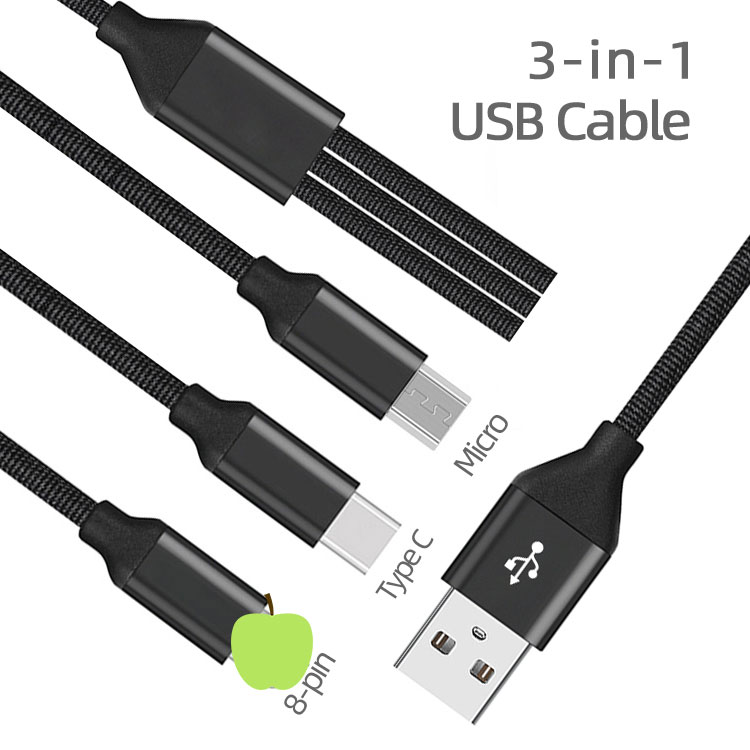 Durable  Cable 3 In 1 Micro Type C  Cable