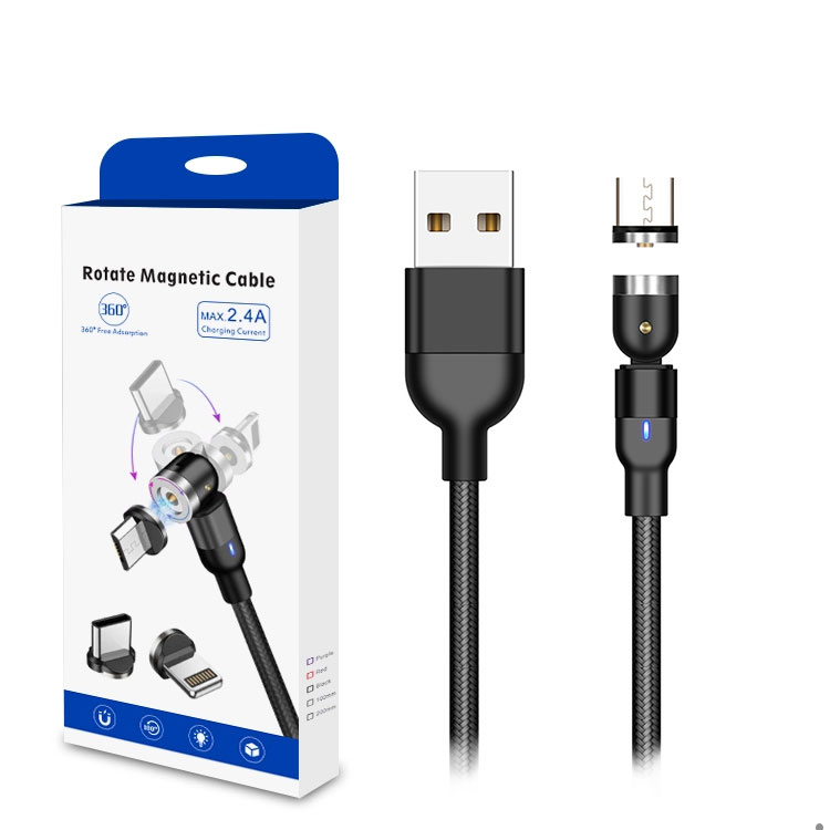 LED 3 in 1 braided 540 rotation for iPhone 12 cable Type-C cable