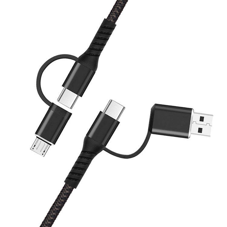 PD quick Charge 4 in 1 braided data cable Type-C to Micro
